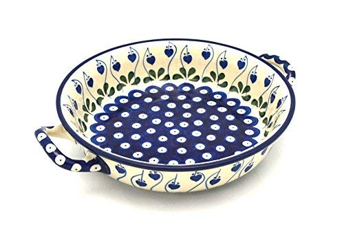 Polish Pottery Baker - Round with Handles - Medium - Bleeding Heart