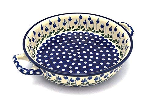 Polish Pottery Baker - Round with Handles - Large - Bleeding Heart