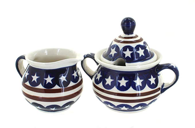 Polish Pottery Stars & Stripes Cream & Sugar Set