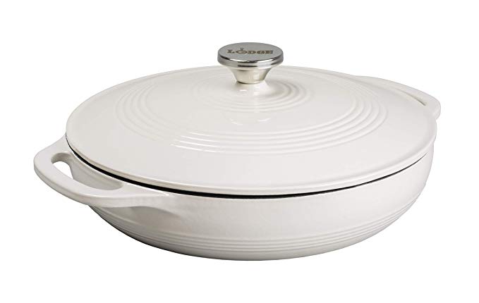 Lodge EC3CC13 Enameled Cast Iron Casserole, 3.6 Quart, White