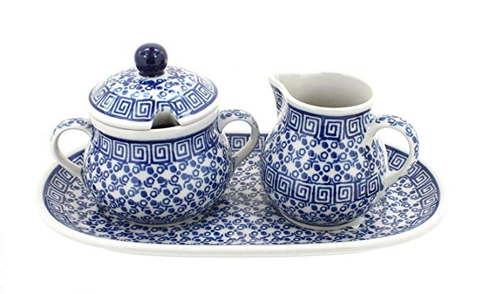 Polish Pottery Olympia Small Sugar & Creamer Set with Tray