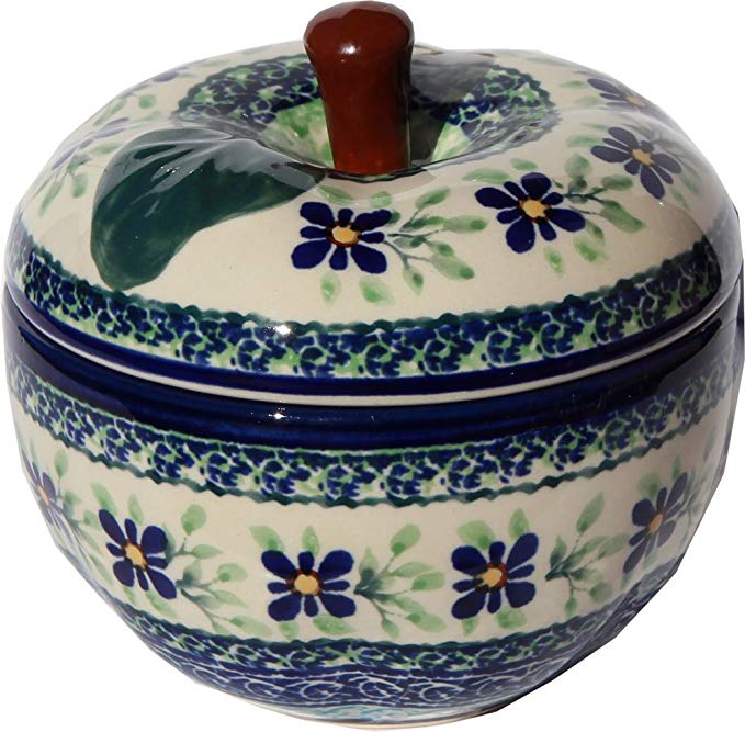 Polish Pottery Apple Baker From Zaklady Ceramiczne Boleslawiec #1425-du121 Unikat Pattern, Dimensions: Width: 4.9