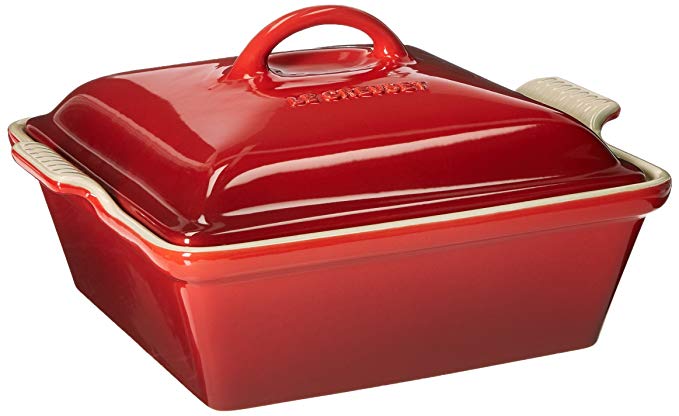 Le Creuset Heritage Stoneware 2-1/2-Quart Covered Square Casserole, Cerise (Cherry Red)